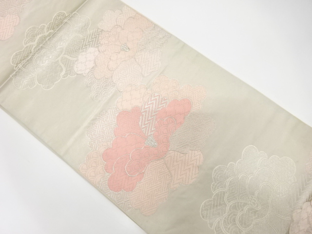 JAPANESE KIMONO / ANTIQUE FUKURO OBI / SILK / WOVEN CAMELLIA / KAWASHIMA SELKON